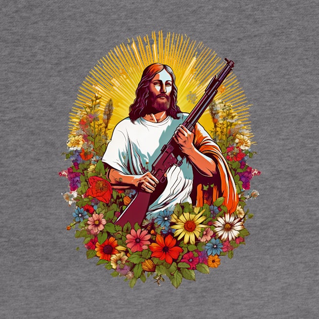 funny jesus holding rifle by kakimonkey